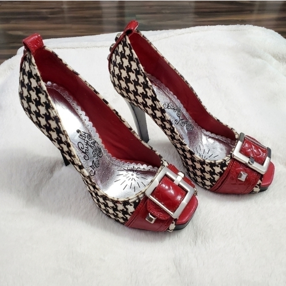 Naughty Monkey Red Houndstooth Studded High Heels